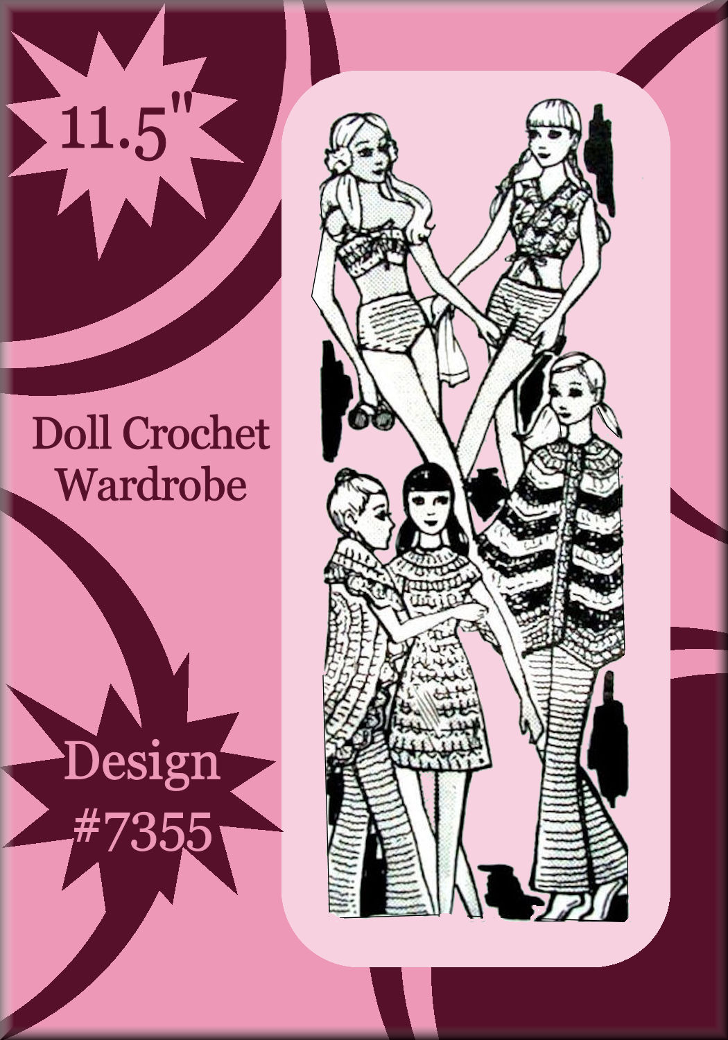 Vintage Barbie Crochet Pattern Design 7355  